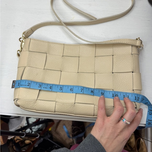 Anna Paola Leather Basketweave Zip Top Brit Shoulder Bag Made in Italy - Picture 3 of 16